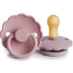 Mushie - 2 unidades de chupeta de borracha natural Frigg Daisy, rosa bebê/lilás suave, 6/18M