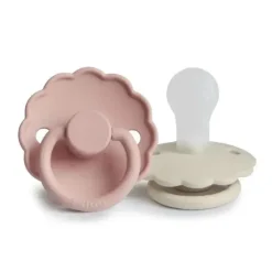 Mushie - 2 unidades de chupeta de silicone natural Frigg Daisy, blush/creme, 6/18M