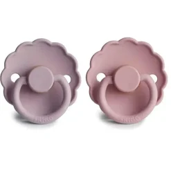 Mushie - 2 unidades de chupeta de borracha natural Frigg Daisy, rosa bebê/lilás suave, 0/6M