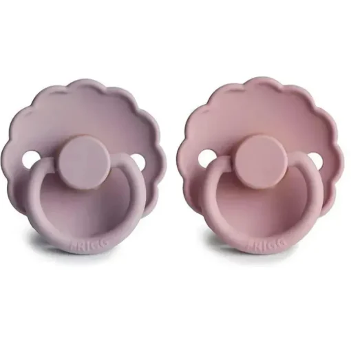 Mushie - 2 unidades de chupeta de borracha natural Frigg Daisy, rosa bebê/lilás suave, 6/18M