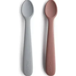 Mushie - 2 unidades de colheres de alimentação de silicone, pedra/malva turva