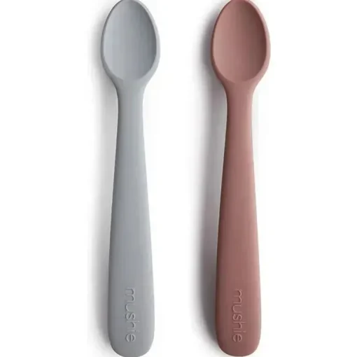 Mushie - 2 unidades de colheres de alimentação de silicone, pedra/malva turva