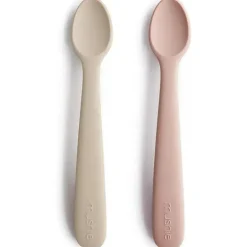 Mushie - 2 unidades de colheres de alimentação de silicone, blush/areia movediça