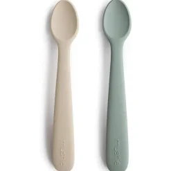 Mushie - 2 unidades de colheres de alimentação de silicone, Cambridge Blue/areia movediça