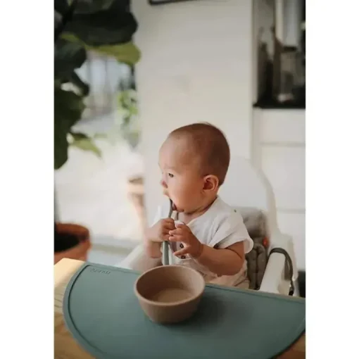 Mushie - 2 unidades de colheres de alimentação de silicone, Cambridge Blue/areia movediça