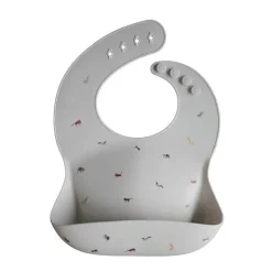 Mushie - Babete de bebê de silicone, Safari cinza claro