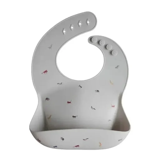 Mushie - Babete de bebê de silicone, Safari cinza claro