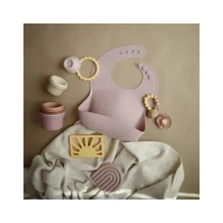 Mushie - Babete de bebê de silicone - Malva claro