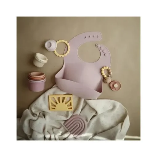 Mushie - Babete de bebê de silicone - Malva claro