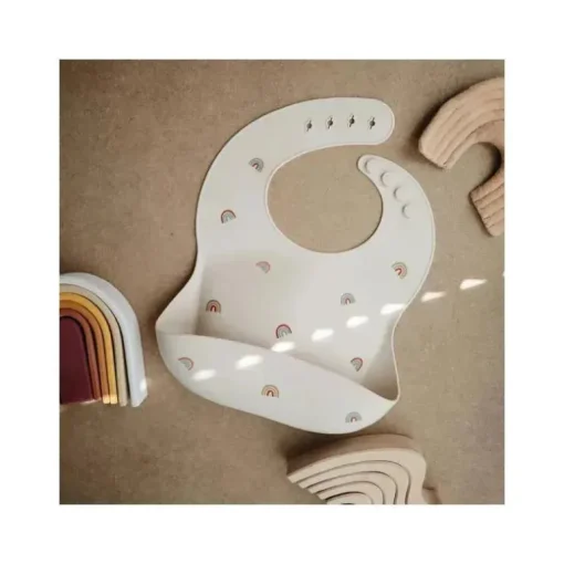 Mushie - Babete de bebê de silicone - Arco-íris