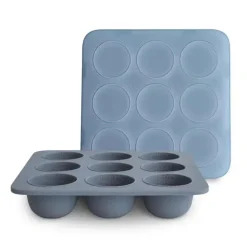 Mushie - Bandeja de silicone para freezer de comida para bebê com tampa, 9 xícaras de 1,5 onças, Tradewinds
