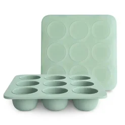 Mushie - Bandeja de silicone para freezer de comida para bebê com tampa, 9 xícaras de 1,5 onças, Cambridge Blue