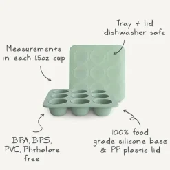 Mushie - Bandeja de silicone para freezer de comida para bebê com tampa, 9 xícaras de 1,5 onças, Tradewinds