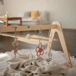 Mushie - Brinquedo de anéis de elo de corrente para bebê, contagem de 12, brinquedo de conexão para carrinho de carro multiuso, natural, pedra, ventos alísios