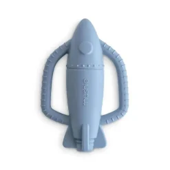 Mushie - Brinquedo mordedor de silicone para bebê com chocalho de foguete