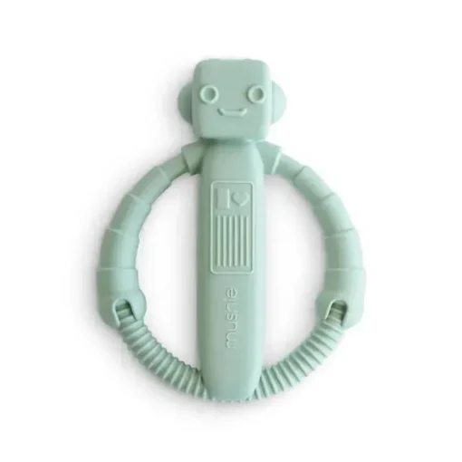 Mushie - Brinquedo mordedor de chocalho robô bebê de silicone