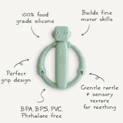 Mushie - Brinquedo mordedor de chocalho robô bebê de silicone