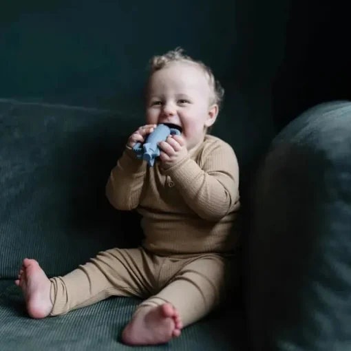 Mushie - Brinquedo mordedor de silicone para bebê com chocalho de foguete