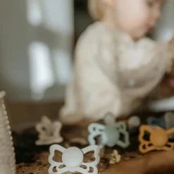 Mushie - Butterfly Anatomical Silicone Pacifier | 6-18 Months (Primrose/Silver Gray)