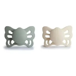 Mushie - Chupeta Anatômica de Silicone Borboleta Creme/Sálvia 2Pk, 0/6M