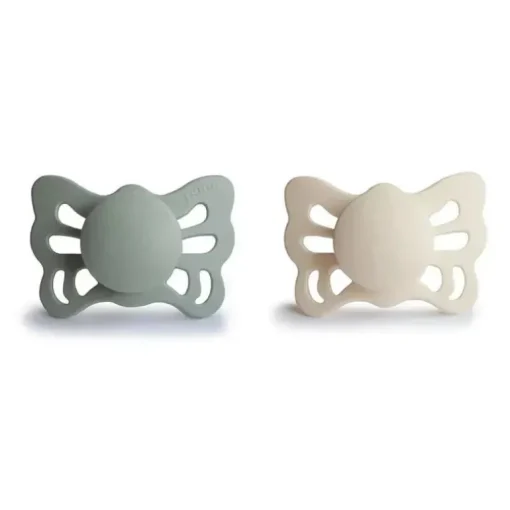 Mushie - Chupeta Anatômica de Silicone Borboleta Creme/Sálvia 2Pk, 0/6M