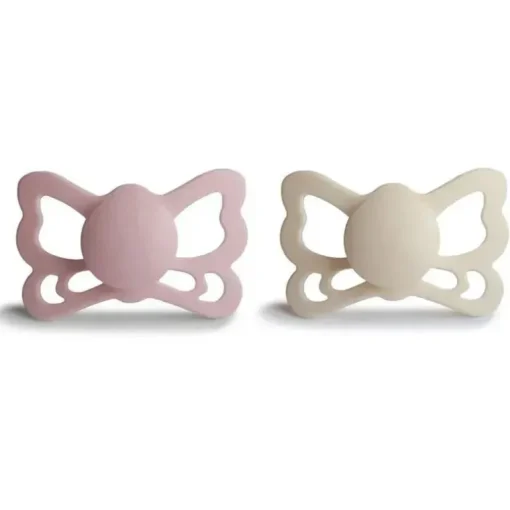 Mushie - Chupeta Anatômica de Silicone Borboleta Creme/Blush 2Pk, 6/18M