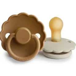 Mushie - chupeta de bebê de borracha natural 2 unidades Frigg Daisy, cappuccino/creme, 0/6M