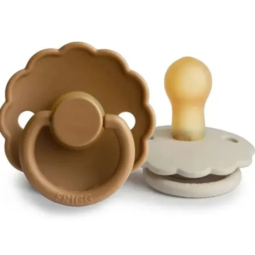 Mushie - chupeta de bebê de borracha natural 2 unidades Frigg Daisy, cappuccino/creme, 0/6M