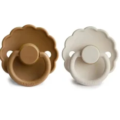 Mushie - chupeta de bebê de borracha natural 2 unidades Frigg Daisy, cappuccino/creme, 0/6M
