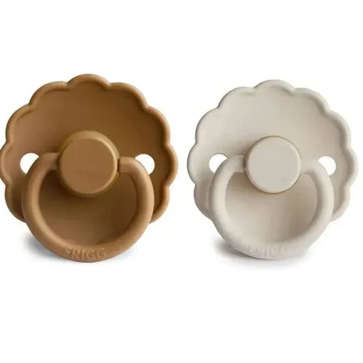 Mushie - chupeta de bebê de borracha natural 2 unidades Frigg Daisy, cappuccino/creme, 0/6M