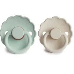 Mushie - chupeta de bebê de borracha natural 2 unidades Frigg Daisy, Seafoam/Creme, 6/18M