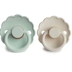 Mushie - chupeta de bebê de borracha natural 2 unidades Frigg Daisy, Seafoam/Creme, 0/6M