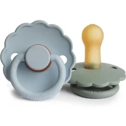 Mushie - chupeta de bebê Frigg Daisy de borracha natural 2Pk, pó azul/sálvia, 6/18M