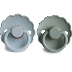 Mushie - chupeta de bebê Frigg Daisy de borracha natural 2Pk, pó azul/sálvia, 6/18M