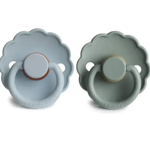 Mushie - chupeta de bebê Frigg Daisy de borracha natural 2Pk, pó azul/sálvia, 6/18M