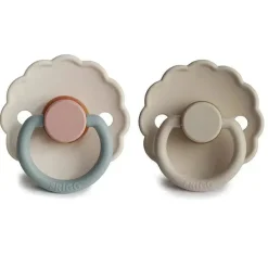 Mushie - chupeta de borracha natural 2Pk Frigg Daisy, arenito e algodão doce, 0/6M
