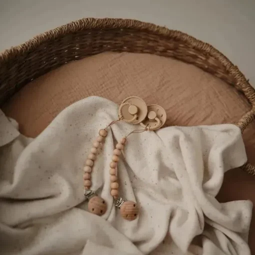Mushie - Clipe de chupeta de bebê 100% silicone sem BPA, Hera Faux Wood