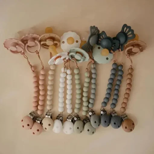 Mushie - Clipe de chupeta de bebê 100% silicone sem BPA, Hera Faux Wood