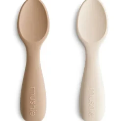 Mushie - colheres de silicone para crianças pequenas, pacote com 2, areia natural/mudável