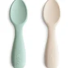 Mushie - colheres de silicone para crianças pequenas, pacote com 2, Cambridge Blue/Shifting Sand