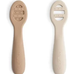 Mushie - Colheres de silicone para primeira alimentação para bebês, pacote com 2, areia móvel natural