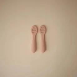 Mushie - Colheres de silicone para primeira alimentação para bebês, pacote com 2, blush, areia móvel
