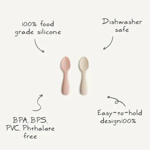 Mushie - colheres de silicone para crianças pequenas, pacote com 2, areia natural/mudável