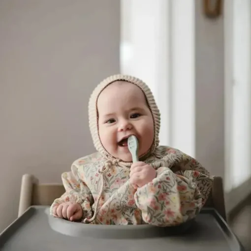 Mushie - Colheres de silicone para primeira alimentação para bebês, pacote com 2, Cambridge Blue, areia móvel