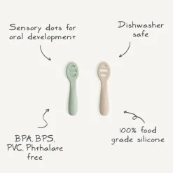 Mushie - Colheres de silicone para primeira alimentação para bebês, pacote com 2, areia móvel natural