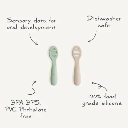Mushie - Colheres de silicone para primeira alimentação para bebês, pacote com 2, areia móvel natural