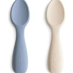 Mushie - colheres iniciais de silicone para crianças, pacote com 2, ventos alísios/areia móvel