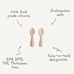 Mushie - colheres iniciais de silicone para crianças, pacote com 2, ventos alísios/areia móvel