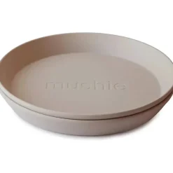 Mushie - Conjunto de 2 pratos de louça redondos, baunilha