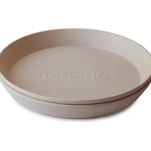 Mushie - Conjunto de 2 pratos de louça redondos, baunilha